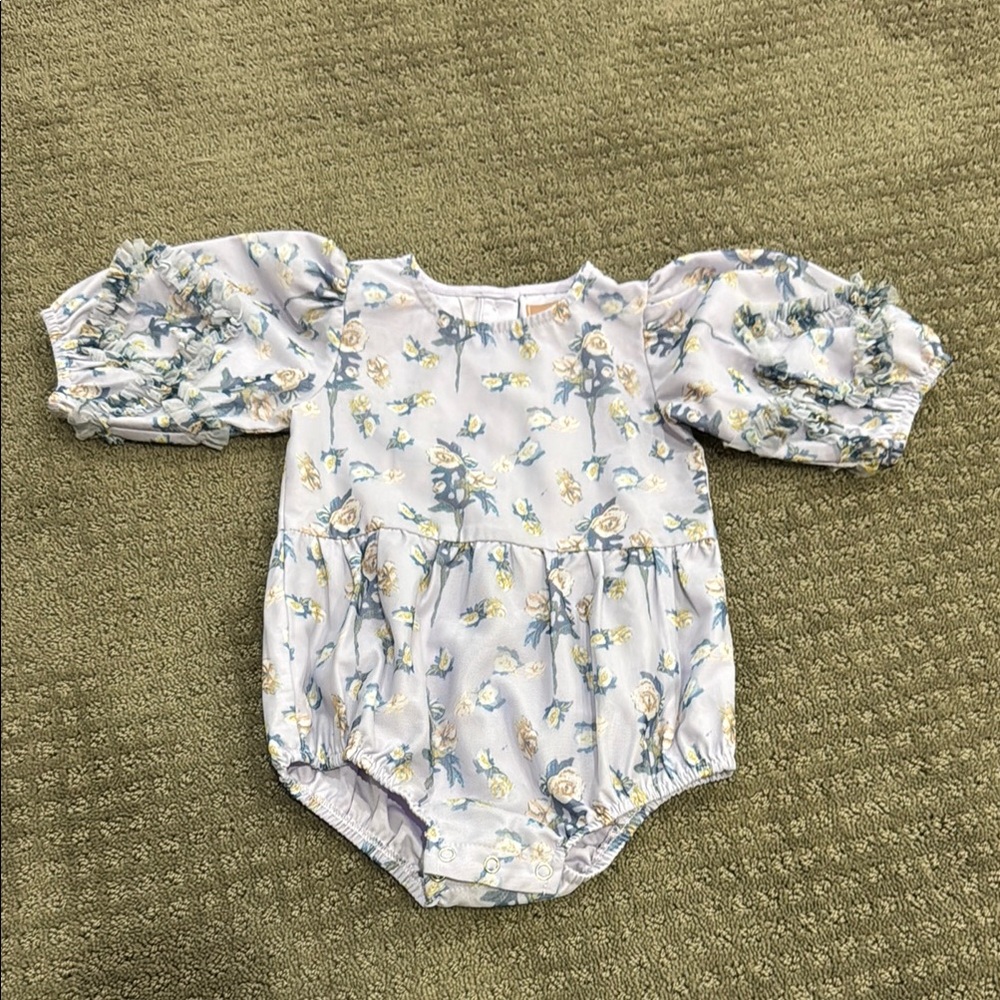 JessaKae Floral Puff Sleeve Bodysuit - Light Blue and Yellow
